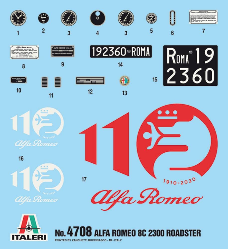 Italeri 4708S Alfa Romeo 1:12 8C/2300 1931-33 Building, Stand Model Making, Crafts, Hobby, Gluing, Plastic Kit, red, Mittel