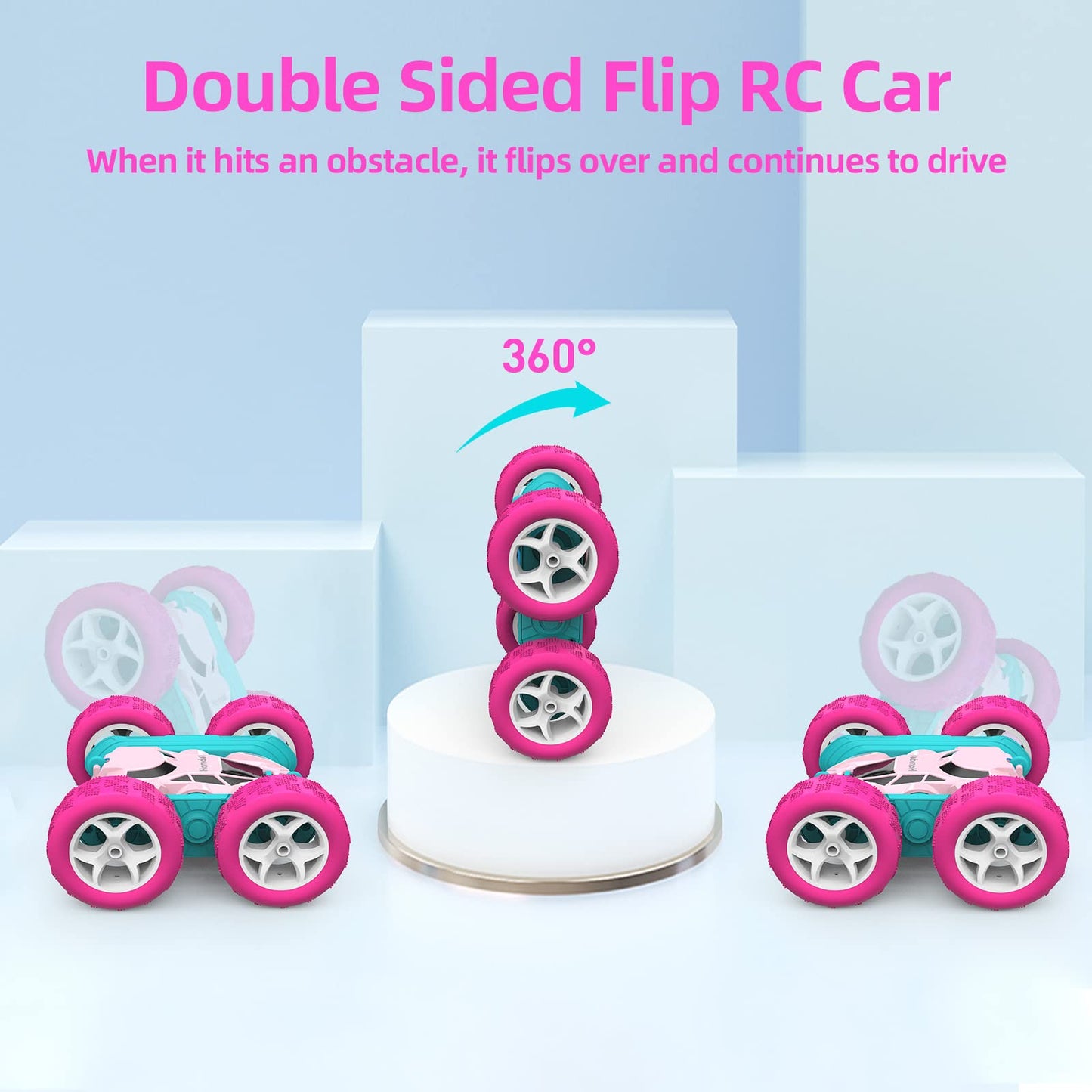 Hamdol Remote Control Car for Girls Pink RC Car Double Sided 360Flip Stunt Car with Headlights, All Terrain Tires, Rechargeable