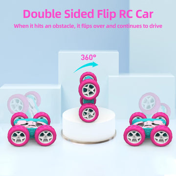 Hamdol Remote Control Car for Girls Pink RC Car Double Sided 360Flip Stunt Car with Headlights, All Terrain Tires, Rechargeable