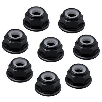 Hobbypark Aluminum M4 4Mm Flanged Nylon Lock Nuts For 1/10 Scale Rc Car Truck Buggy Crawler Wheels(8-Pack) (Black)