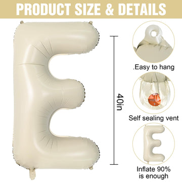 Letter Balloons Beige,40 Inch Letter E Balloons,A-Z Alphabet Name Foil Balloons,Big Single Cream Aluminum E Word Balloons Helium