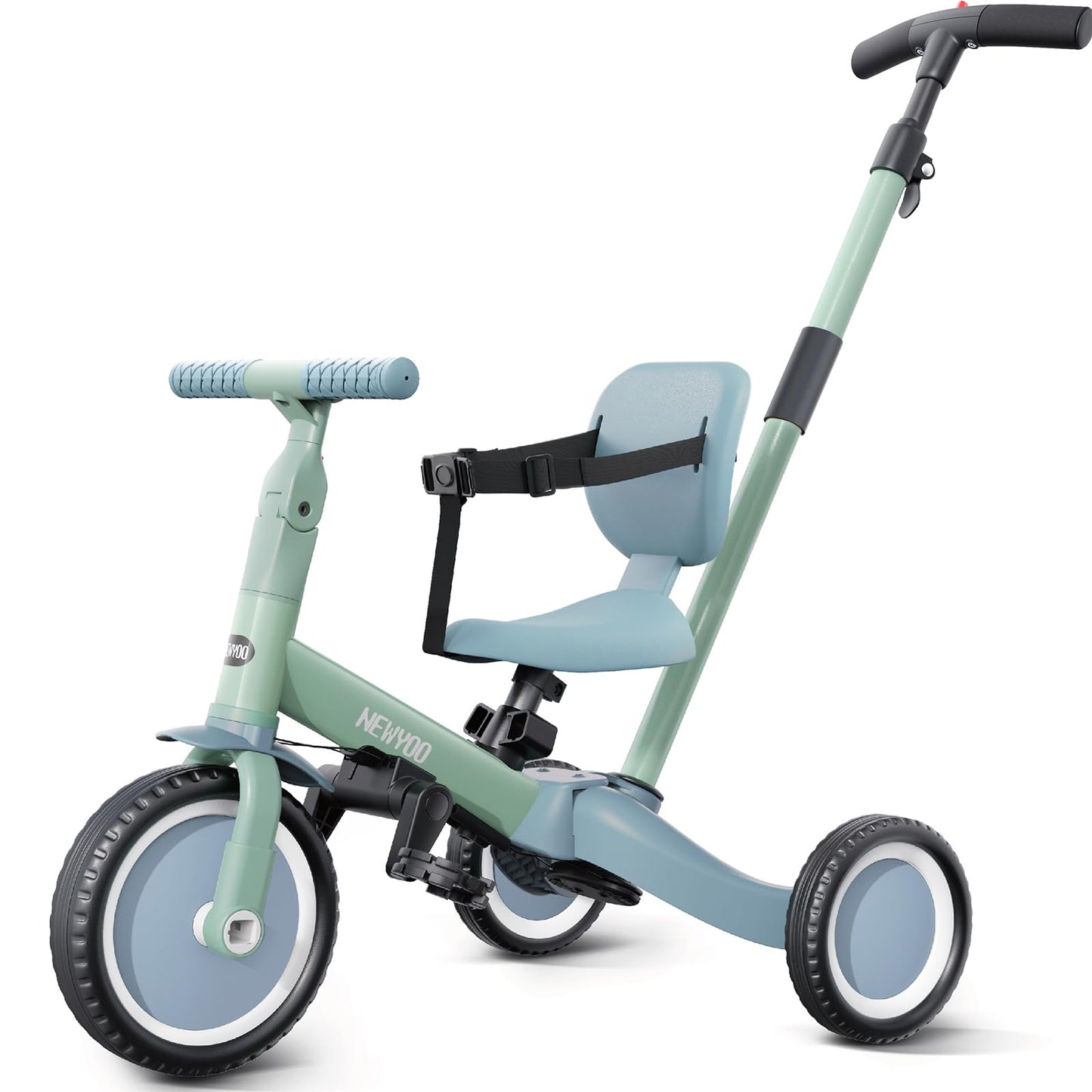 newyoo Toddler Tricycle, 5 in 1 Convertible Balance Bike, Green, TR007, Carbon Steel, for 1-3 Year Old Boys and Girls