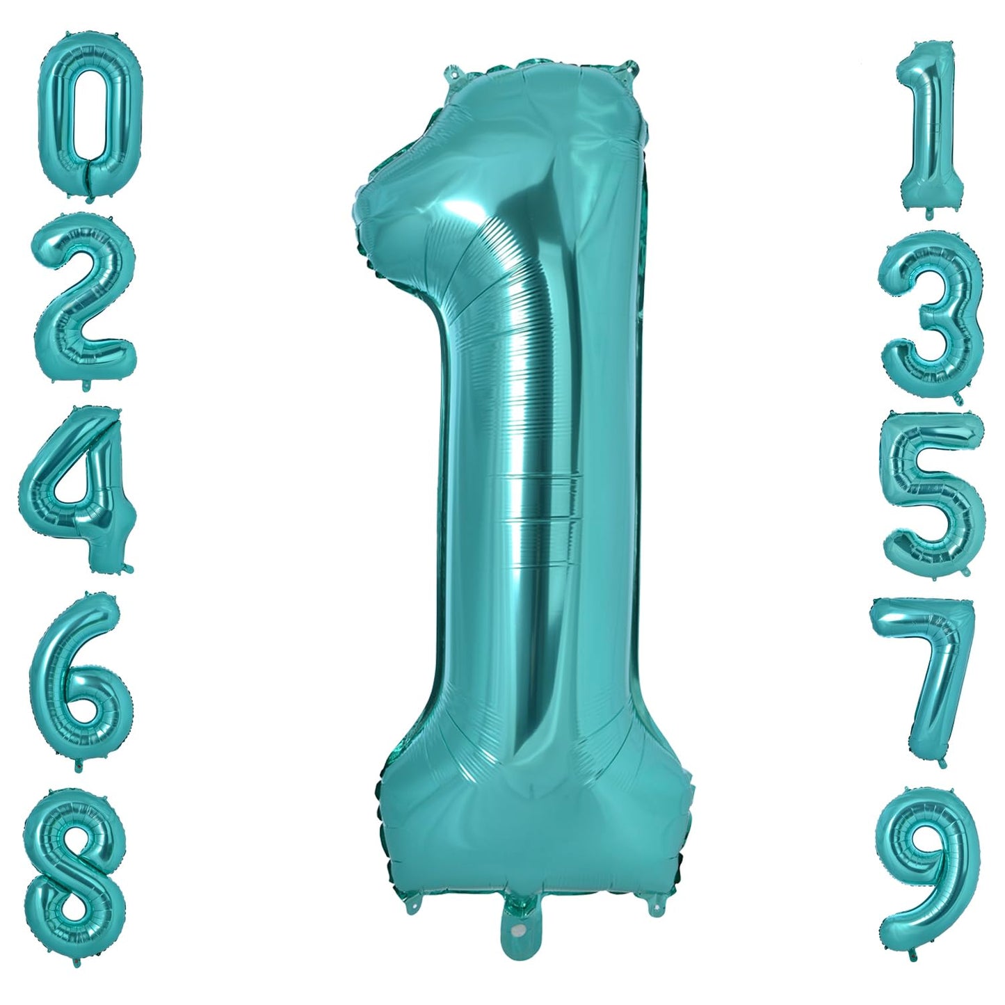 Vonokee 40 Inch Teal Blue Giant Number Balloons 1, Jumbo Digital Foil Mylar Balloon For Birthday Party Wedding Anniversary Celeb