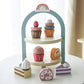 MIKNEKE Wooden Dessert Cake Play Food Set - Royal Dessert Tea Party Toys for Toddlers, Montessori Kitchen Accessories, 10x6 in