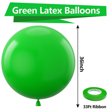 Bezente Green Giant Balloons 36 Inch - 8 Pack Jumbo Green Balloons Large Round Light Green Latex Balloons For Birthday Baby Show