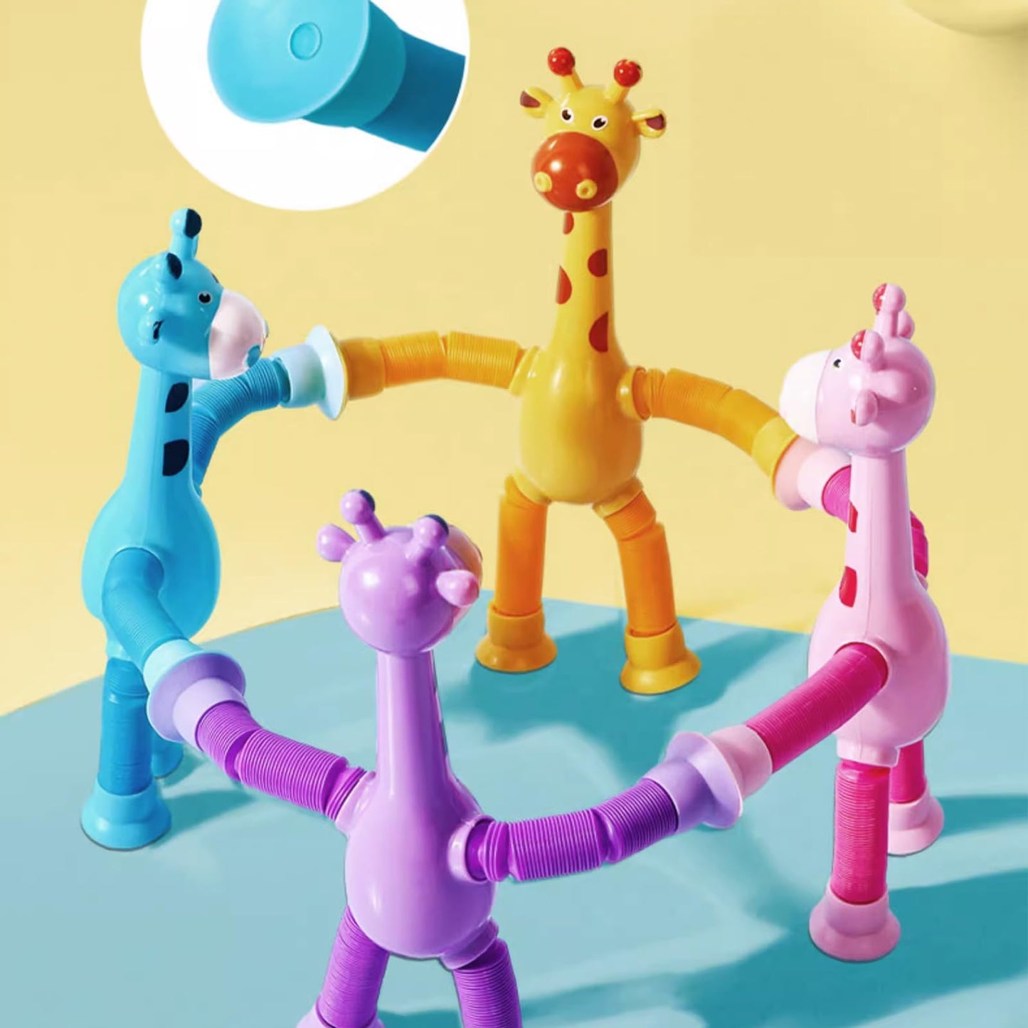Sysama 4 Pcs Telescopic Suction Cup Giraffe Toy, Funny Pop Tubes Sensory Toy For Toddlers, Educational Fidget Toys For Anxiety K