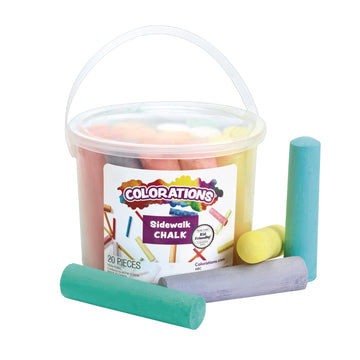 Colorations Washable Sidewalk Chalk In Storage Bucket, 20 Pieces, 8 Assorted Colors, Driveway Chalk For Kids, Oudoor Chalk, Kids Dustless Chalk, Homeschool, Home School Use