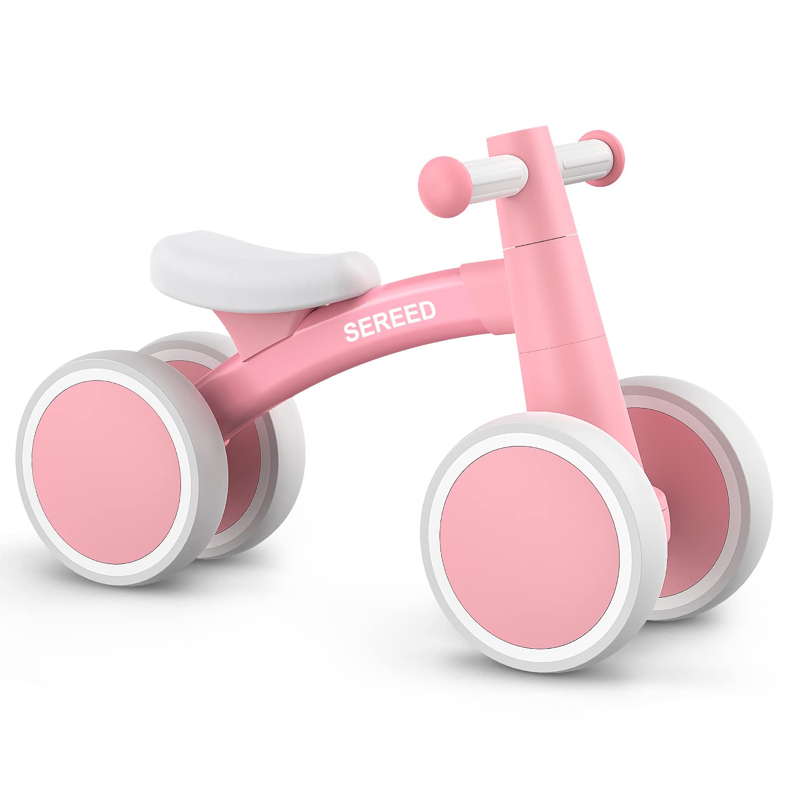 Sereed Baby Balance Bike For 1 Year Old Boys Girls 12-24 Month Toddler Balance Bike, 4 Wheels Toddler First Bike, First Birthday Gifts (Pink)