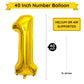 Paticool Gold Number 1 Balloon, 40 Inch Large Number Foil Mylar Balloons For 1St Girl Boy Birthday Party Celebration Decorations
