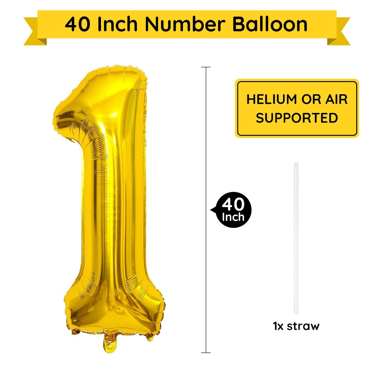 Paticool Gold Number 1 Balloon, 40 Inch Large Number Foil Mylar Balloons For 1St Girl Boy Birthday Party Celebration Decorations