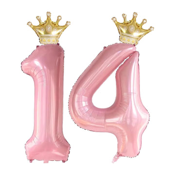 14 Number Balloon Pink 40 Inch Big Foil Crown Helium 14Th Balloons For 14 Year Old Boy Girl Birthday Party Decorations Wedding A
