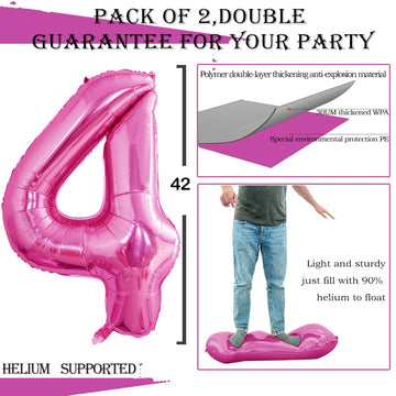 Goer Number 14 Balloons For 14Th Birthday Sweet 14 Party Decorations,42 Inch Jumbo Foil Helium 41 Balloons For 41St Birthday Party Decoration (Hot Pink)