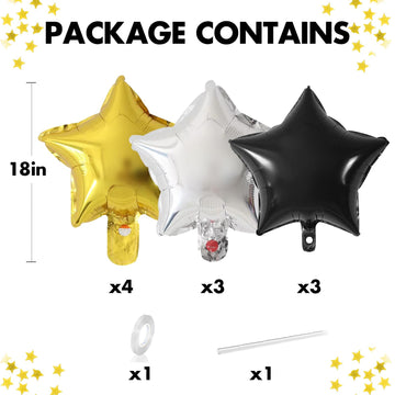 Black Gold Foil Star Balloons, 18 Inches Star Foil Balloons For Helium, 10 Pcs Black Gold Silver Helium Birthday Balloons, Party