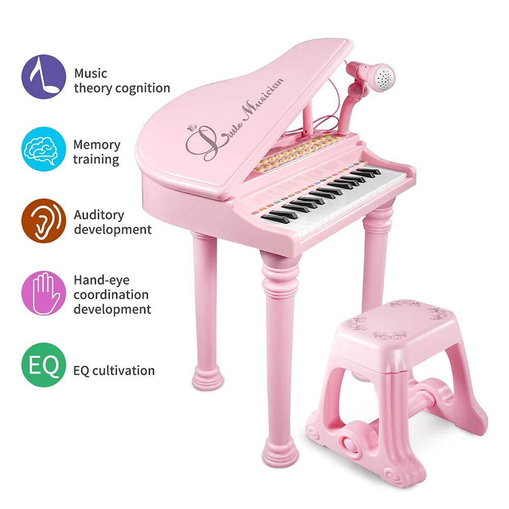 Love&Mini 31-Key Piano Toy Keyboard for Girls, Light Pink with Stool, Model 1505B&3232C, Perfect Birthday Gift for Ages 3+