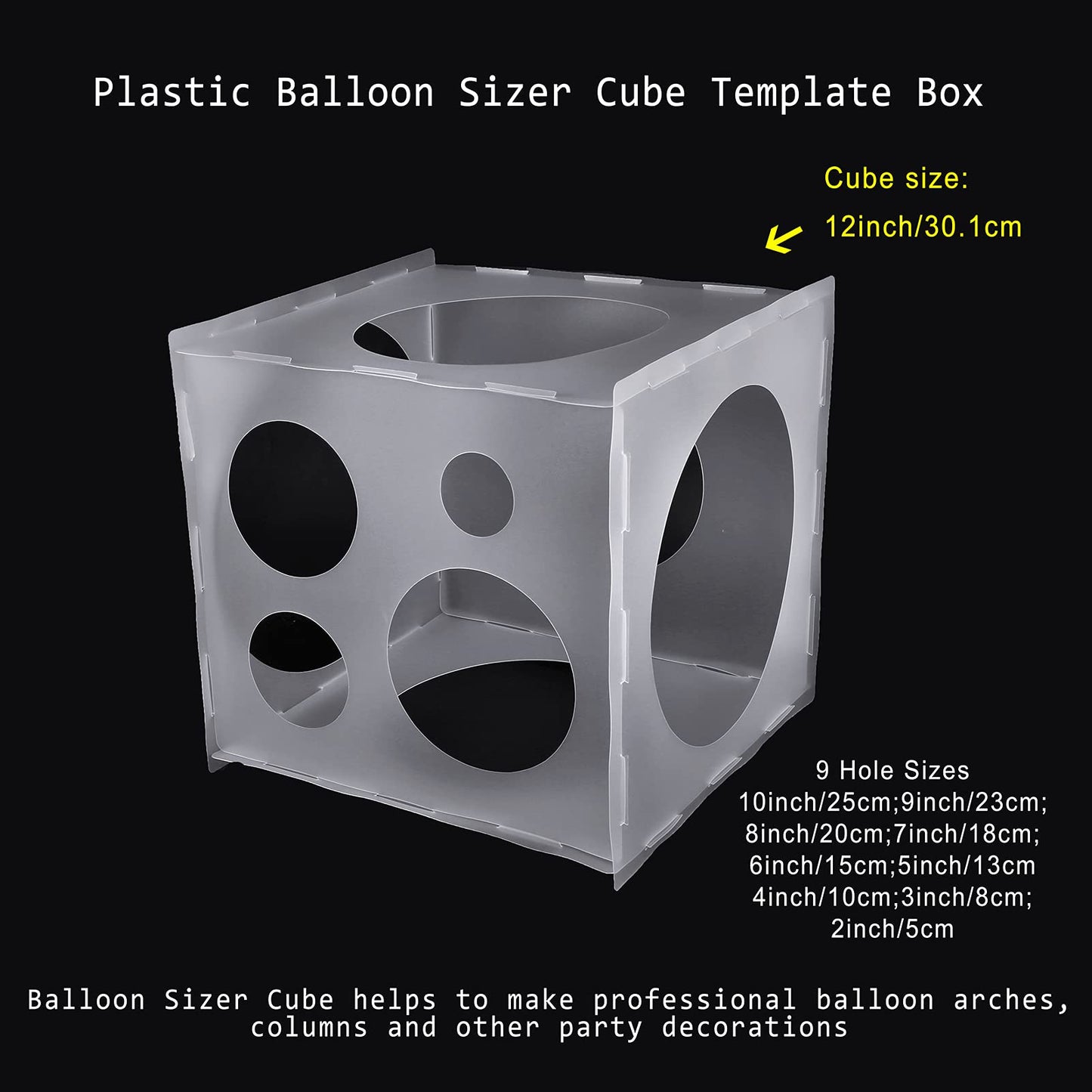 Auihiay 2-10 Inch Collapsible Plastic Balloon Sizer Box Cube, Balloon Size Measurement Tool For Balloon Decorations, Balloon Arches, Balloon Columns