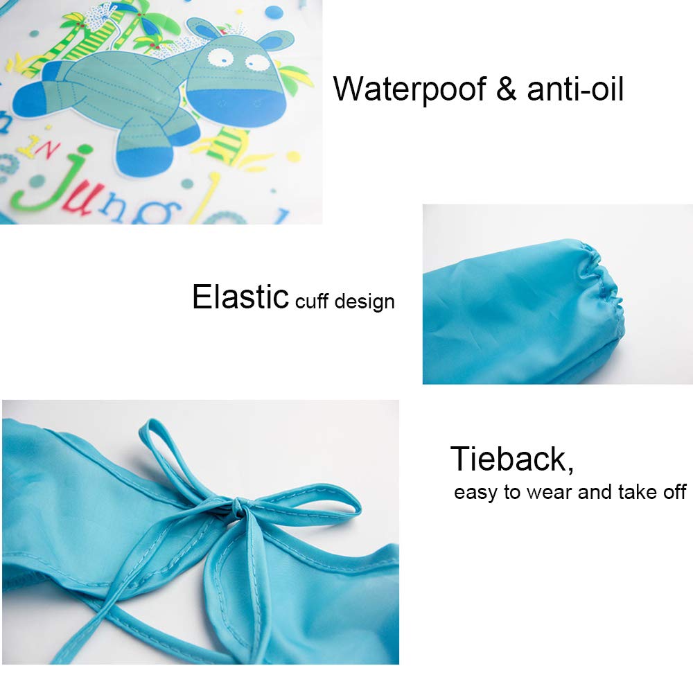 EchoDone 4 Packs Waterproof Childrens Art Smock Kids Painting Aprons Long Sleeve Smock for Eating 1-4 Years