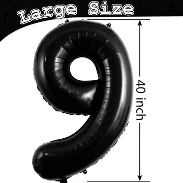 Large Black Number 9 Balloons, 40 Inch Foil Balloons, Giant Number Balloons For Women/Men Birthday Party Anniversary Celebration