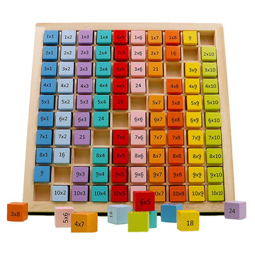 Umbresen Wooden Multiplication Board Game, 100 Cubes Blocks Montessori 10X10 Times Table Tray With Answers Preschool Learning Toys Gift For Children Kids (Multiplication Board)