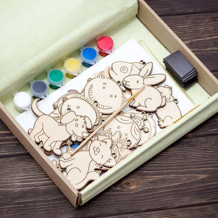 Musthome Diy Wood Paint Set For Kids | Animals Wooden Cutouts | Mdf Craft Kit | Birthday Gift | Diy Paint Kit