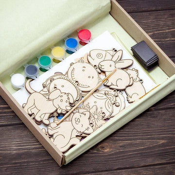 Musthome Diy Wood Paint Set For Kids | Animals Wooden Cutouts | Mdf Craft Kit | Birthday Gift | Diy Paint Kit