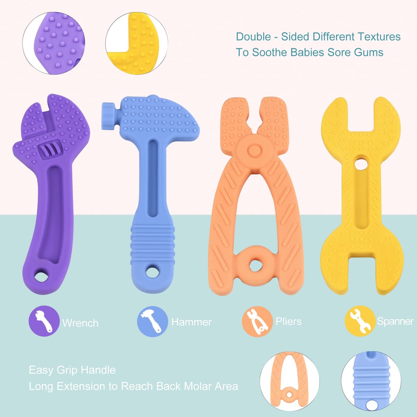 SJDSND Baby Teething Toys - Silicone Hammer Wrench Shape for 0-12 Months, Safe Chew Toys for Boys & Girls