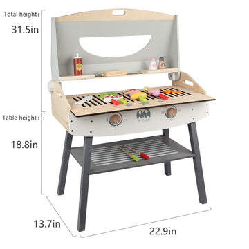 KIDS TOYLAND Wooden Pretend Barbecue Grill Play Set, Play Kitchen Set Cooking Gift for Girls and Boys - Best for 3 4 5 Year Old