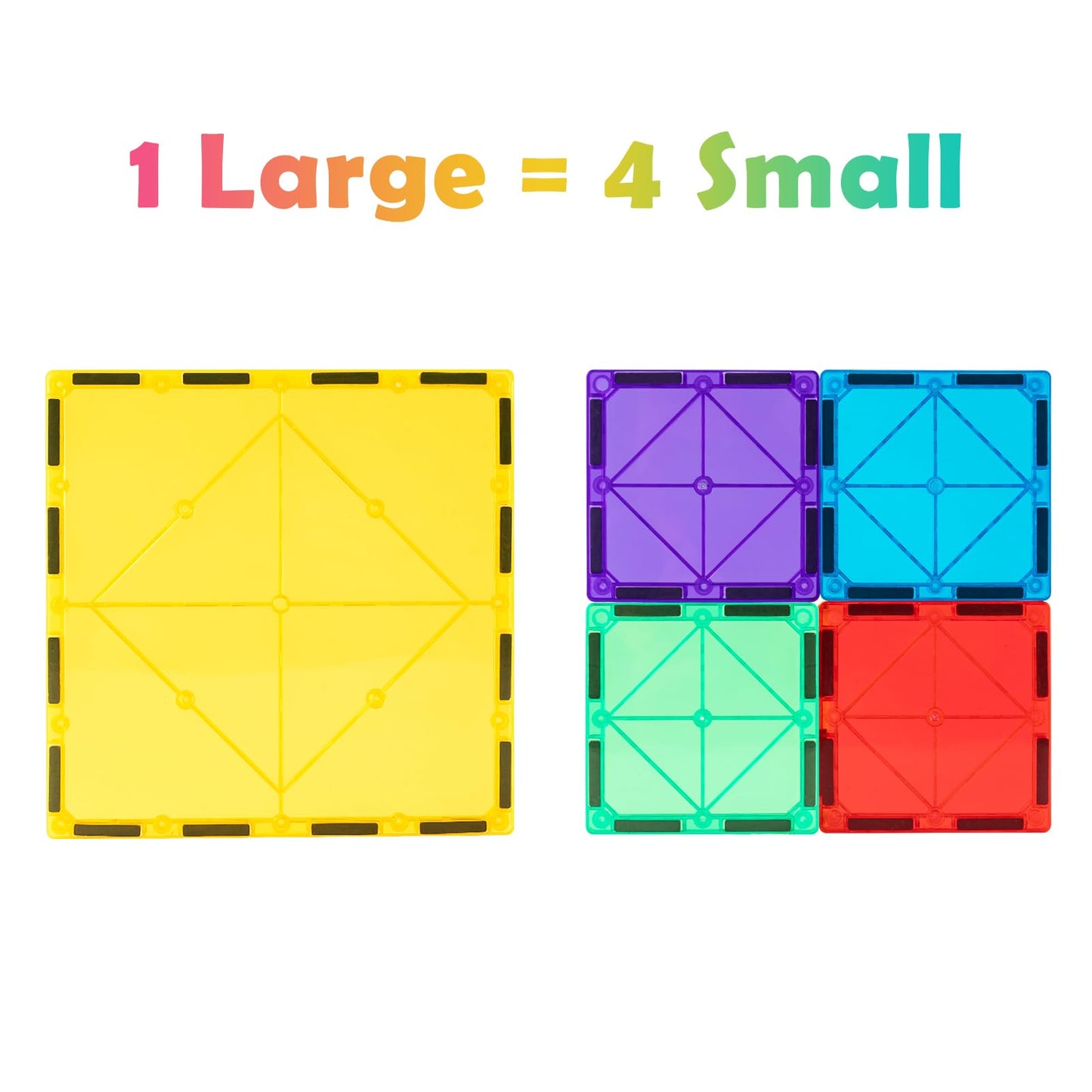 Gemmicc 8 PCS Large Magnetic Tiles - Jumbo STEM Building Blocks for Kids, Colorful Plastic Plates in Red, Blue, Yellow, Green