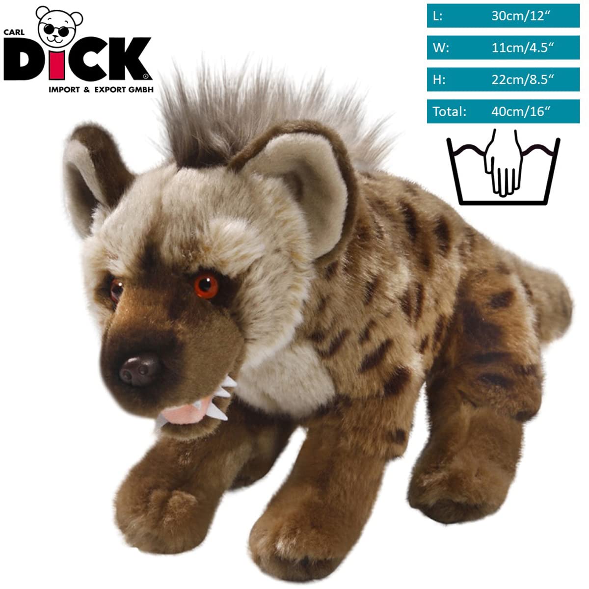Carl Dick Spotted Hyena Plush Toy, 10.5 inches, Soft Acrylic Material, Model 3282, True to Nature Color
