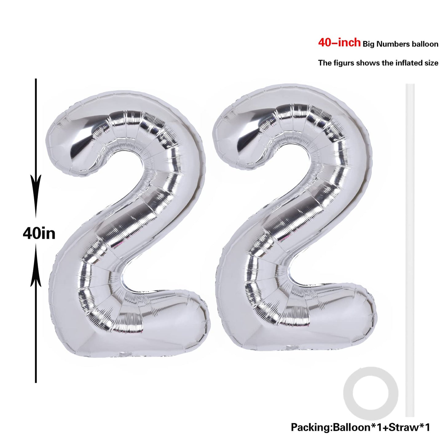 40 Inch Number 22 Balloon Silver Jumbo Giant Big Large Number 22 Foil Mylar Silver Balloons 22Th Birthday Party Anniversary Deco