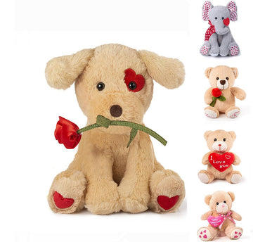 Oukiwi 10 Inch Valentine's Stuffed Animal, Stuffed Animal Dog, Ideal for Valentine's Day Gifts for Family (Bear with Pink Heart)