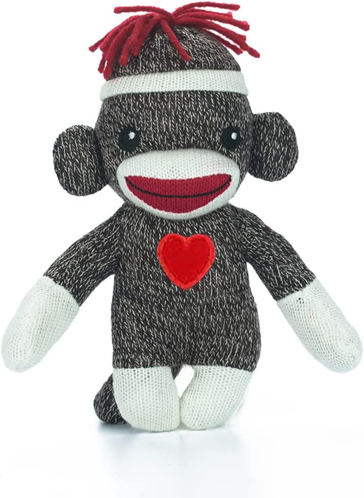 Made By Aliens Adorable Sock Monkey 6 Inches, The Original Traditional Hand Knitted Stuffed Animal Toy Gift-For Kids, Babies, Teens, Girls And Boys Baby Doll Present Puppet (Brown)