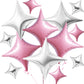 TONIFUL 30Pcs 26In&10In Star Balloons Pink and Silver Four Pointed Star Shape Foil Balloons Mini Star Mylar Balloons for Birthda