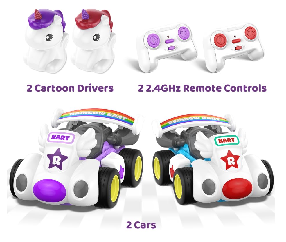 imagifun Remote Control Car for Toddler, 2 Pack Radio Control Cartoon Toys for Kids, 2.4 GHz Rechargeable RC Cars for Toddler,To