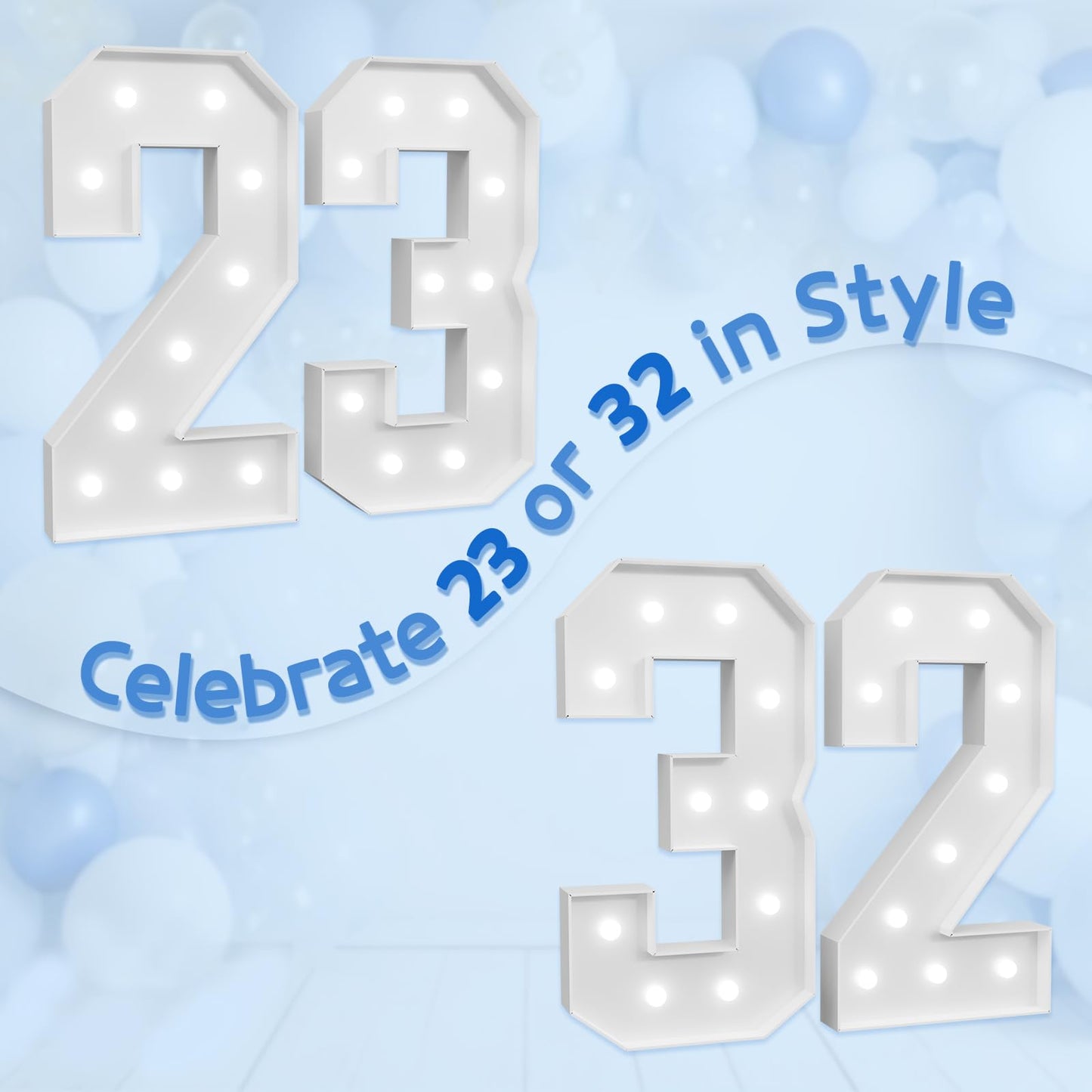Marquee Numbers Large 32Nd-Birthday Decorations: 4Ft Light Up Number Party Decor 23 Year Old Women And Men Birthday Decoration B