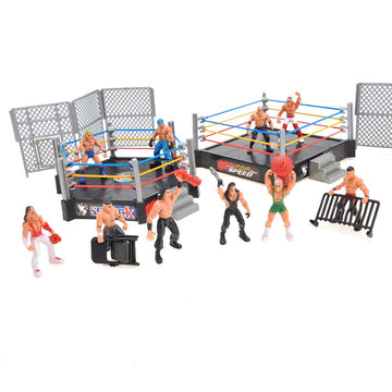 Powertrc 32 Pieces Wrestling Toys, Wrestler Play Set With 2 Wrestle Rings (Hexagon & Square), 12 Wrestlers, 18 Accessories, Toy Figures Cake Topper Birthday Party Decoration Gift Toy For Kids