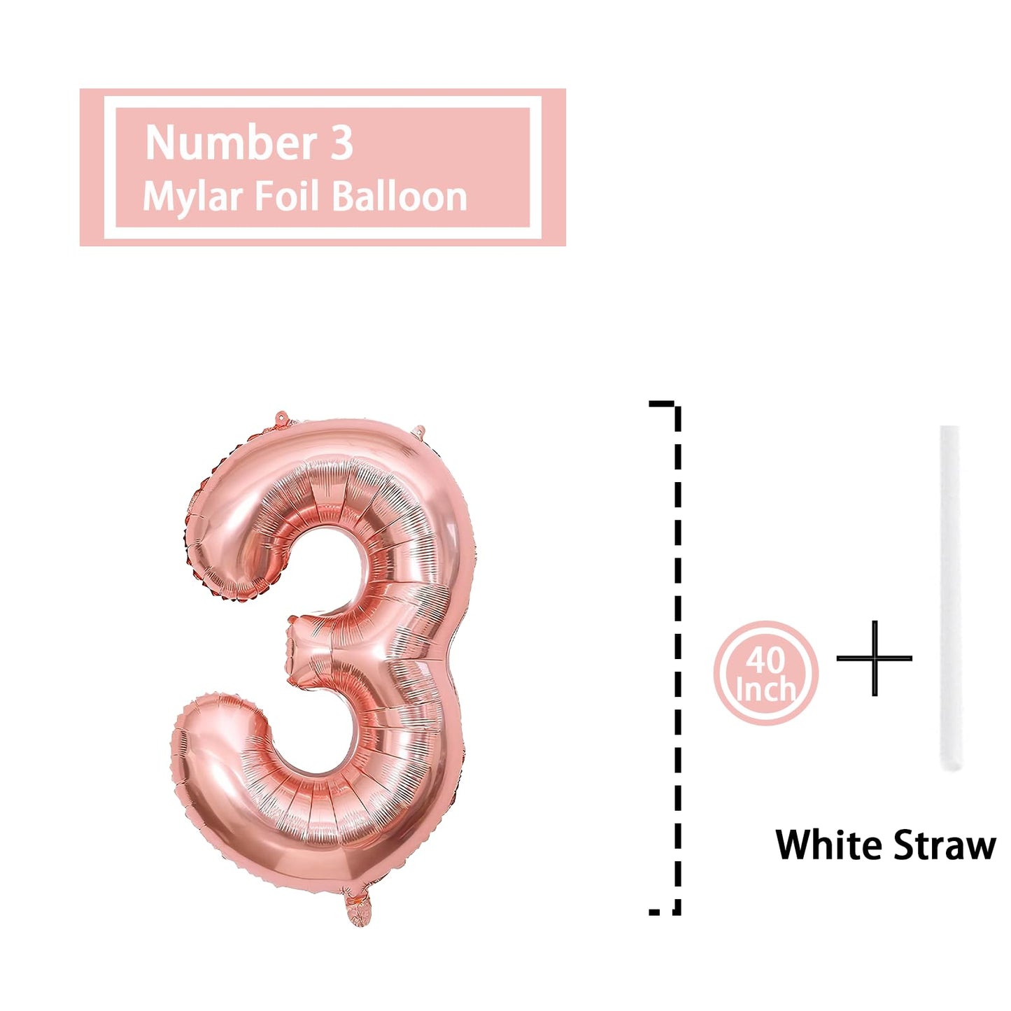 3 Number Balloon Rose Gold 40 Inch Big Foil Mylar 3Rd Balloons For 3 Year Old Boy Girl Birthday Party Decorations Wedding Annive