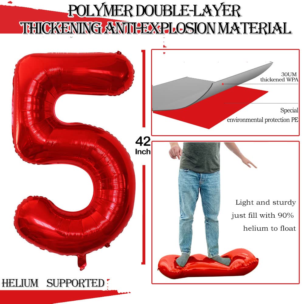 Goer Number 15 Balloons For 15Th Birthday Sweet 15 Party Decorations,42 Inch Jumbo Foil Helium 51 Balloons For 51St Birthday Party Decoration (Red)