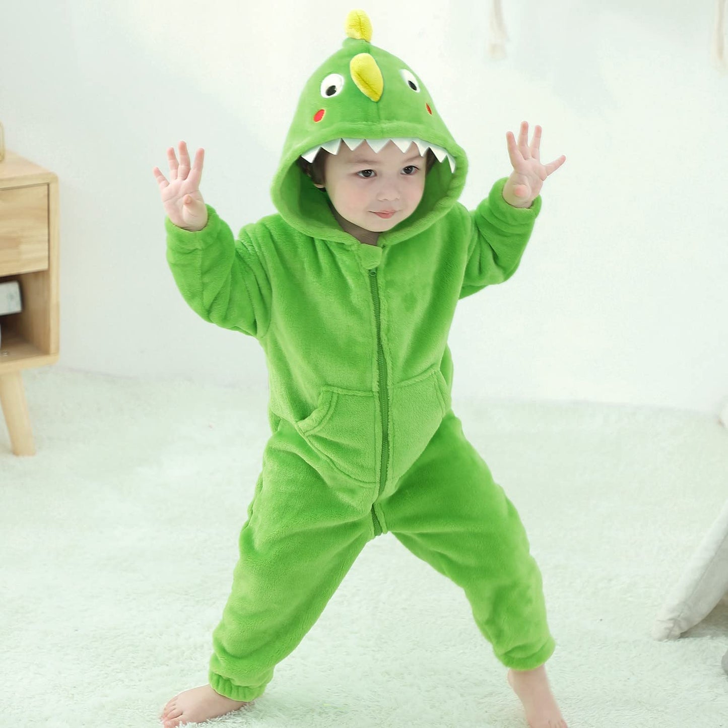 Lolanta Toddler Boys Girls Dinosaur Costume One-Piece Rompers Toddler Animal Jumpsuit Kids Gifts (Dark Green, 2-3T)