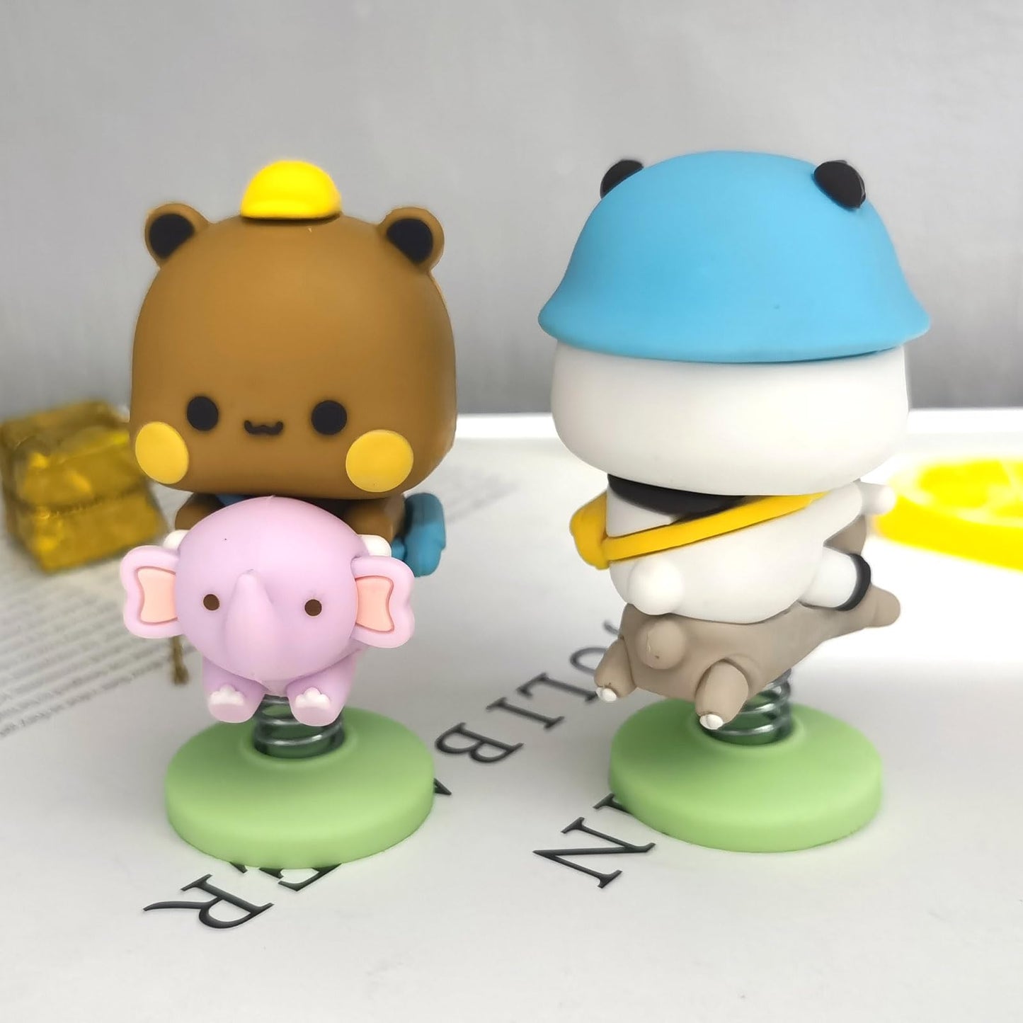 Yokushi 2 Pcs Bubu And Dudu Bears Car Dashboard Decorations, Cute Cartoon Statue Bears Panda Figurine Office Desk Decor For Deco