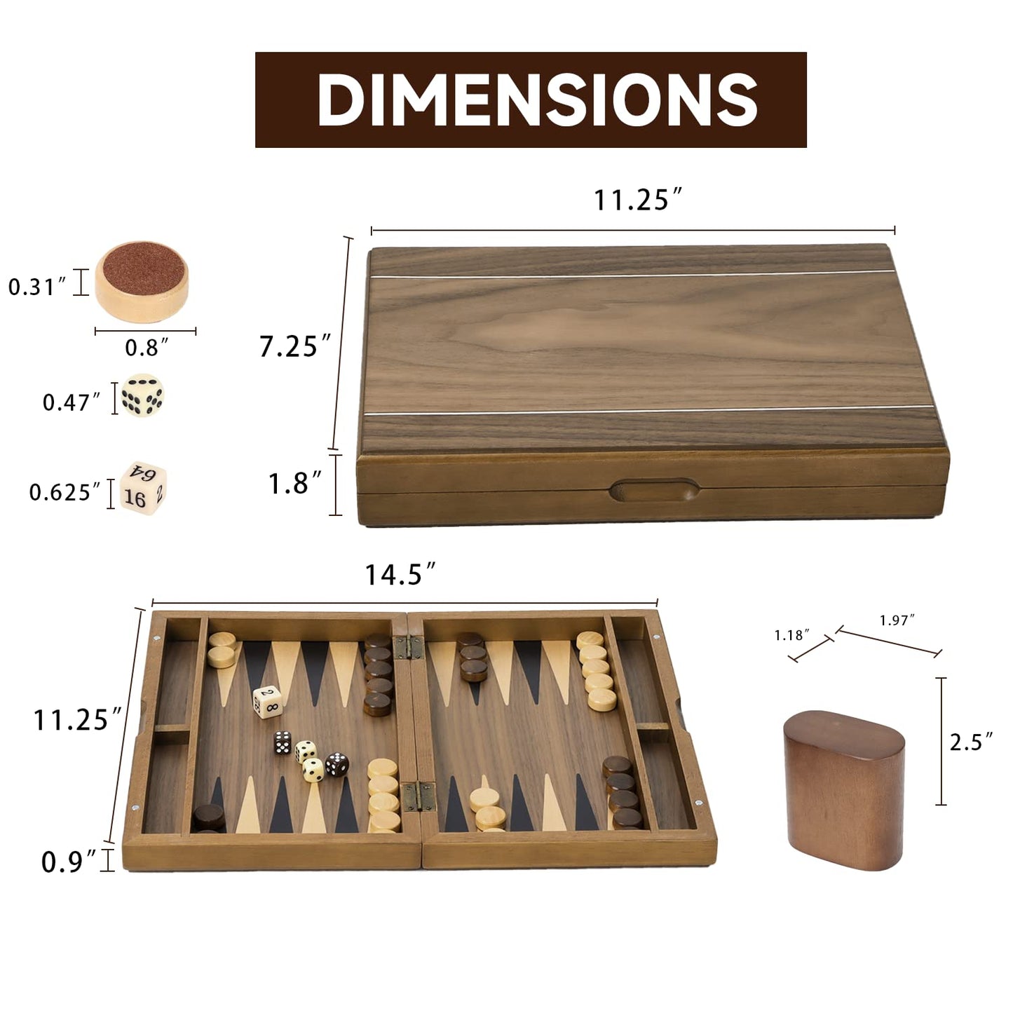 GSE Games & Sports Expert enhanced Magnetic Wooden Folding Inlay Backgn Board Game Set  Classic Portable Travel Board Game (Double Stripe - 11 Inches)