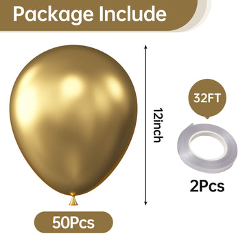 Kalor 12 Inch Metallic Gold Balloons, 50 Pcs Latex Helium Metallic Balloons For Kid'S Birthday Party, Baby Shower, Wedding, Graduate Party Decorations