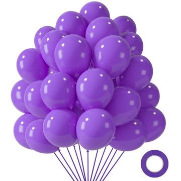 Lovestown 110Pcs Purple Latex Balloons 12 Inch Dark Purple Helium Round Balloons With Ribbon For Engagement Birthday Baby Shower Wedding Graduation Halloween Birthday Party Backdrop Decorations