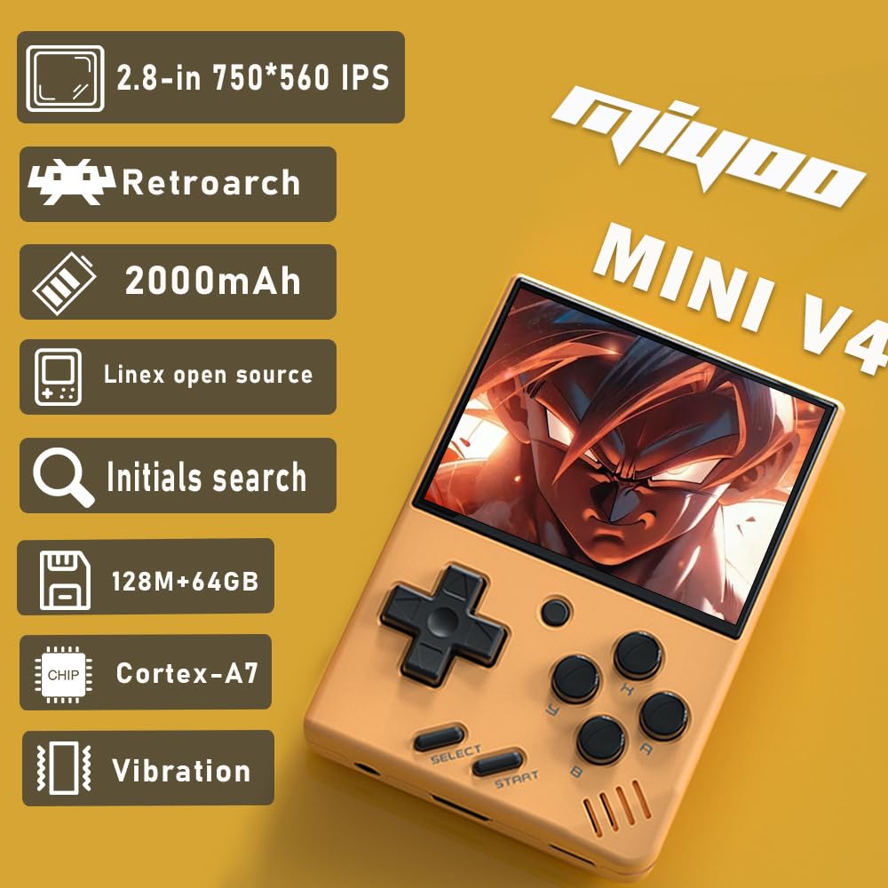 Miyoo Miyoo Mini V4 Retro Game Console, Portable Handheld Game Console with Storage Case 2.8''HD Screen 2000mah Battery, Support