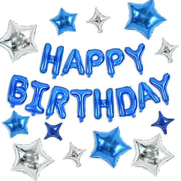 Toniful 35Pcs Blue Happy Birthday Decorations 16 Inch Happy Birthday Balloon Banner With Star Balloons Mylar Foil Birthday Party