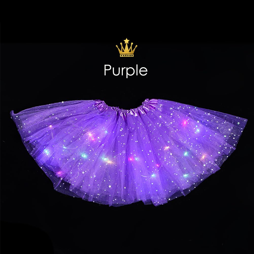 4 Pcs Girls Light up Tutu Skirt Light Up Dancing Skirt Tulle Ballet Dress Up,3 Layered Sparkly Party Tutu Costume for 2-8 Year