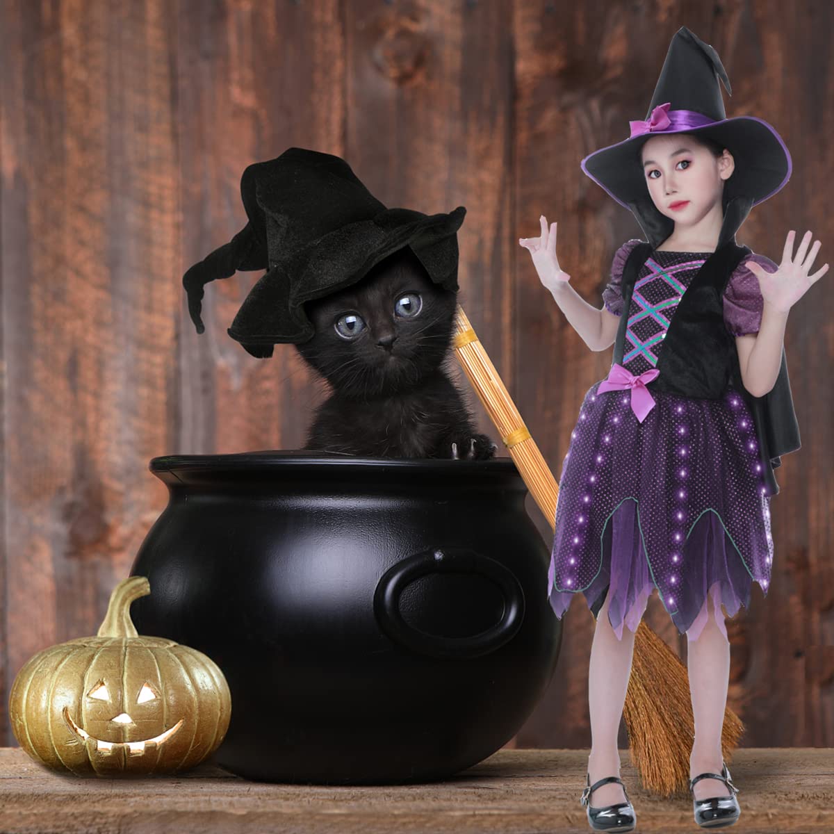 Sincere Party Deluxe Light Up Purple Witch Costume For Girls With Hat 5-6Years