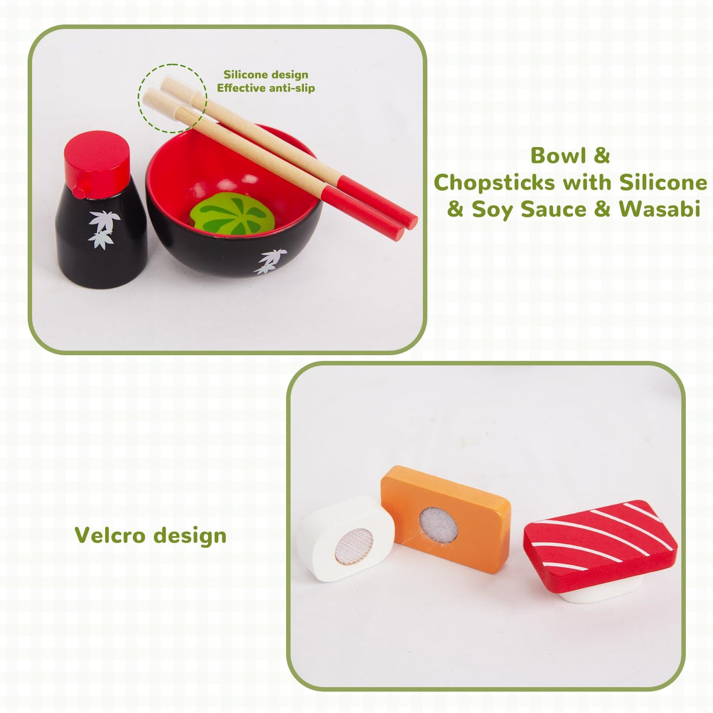 WoodenEdu Sushi Slicing Play Food Set, Wooden Pretend Play Kitchen Toys for Kids 3+, Sushi Food Play Learning Toy for Girls Boys