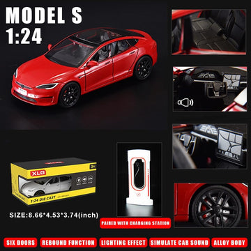 1/24 Model S Diecast Toy Car, Pull-Back Function, Sound and Lights, Perfect for Kids & Adults, Birthday Gift (Red)