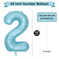 Paticool 40 Inch Blue Number Balloon 2, Large Light Blue Number Foil Mylar Balloons For Birthday Party Celebration Decorations S