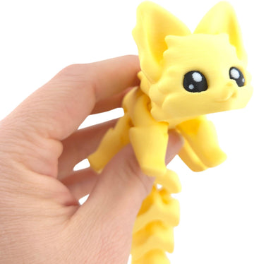 Cute Fox Desk Buddy, Articulated 3D Printed Fidget, 7.5 Inches, Authorized Seller (Pastel Yellow)